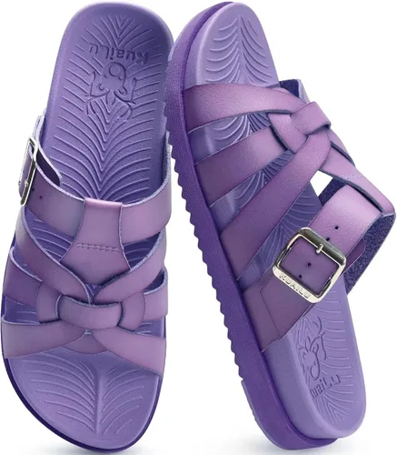 Vista 11 de KuaiLu Sandalias de gladiador para mujer con cómodo soporte de arco para verano, playa, vacaciones, caminar, viajes, pescador, toboganes, trajes