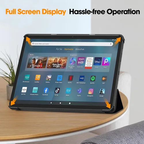Vista 5 de Funda tipo folio con tapa para tablet Fire Max 11, ajuste delgado, de piel sintética de alta calidad, parte trasera dura, con función de apagado