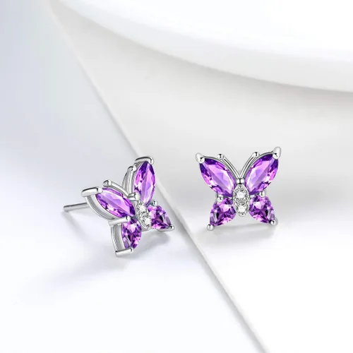 Vista 2 de Aurora Tears Butterfly Jewelry,Women 925 Sterling Silver Butterflies Birthstone Pendant NecklaceEarringsRings Wedding Gift