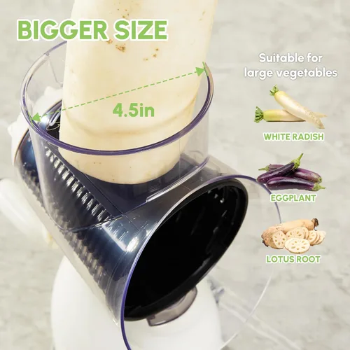 Vista 4 de Rallador rotativo de queso con asa, cortador de verduras y triturador de queso con 5 cuchillas de acero inoxidable, base de succión fuerte y caja