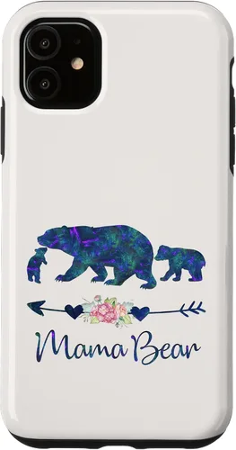 Vista 8 de Teal Blue Purple Floral Mama Bear and Two Cubs White Case for iPhone 16