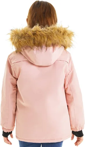 Vista 3 de FARVALUE Chaqueta de esquí impermeable para niñas, abrigo de invierno resistente al viento, abrigo de forro polar cálido para nieve, impermeables