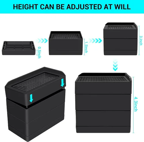 Vista 3 de Flechazo Paquete de 8 elevadores de muebles para cama, 2 o 4 pulgadas, resistentes, ajustables, con alfombrillas antideslizantes para cama
