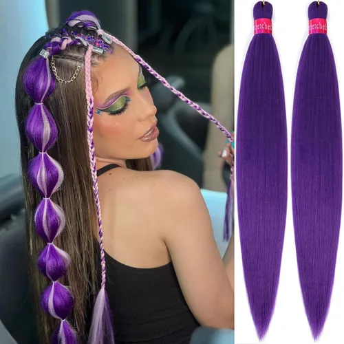 Vista 8 de Cabello trenzado verde con lentejuelas de 26 pulgadas, preestirado, trenzas de textura Yaki, extensiones de cabello pre plumadas, 3 paquetes, fácil