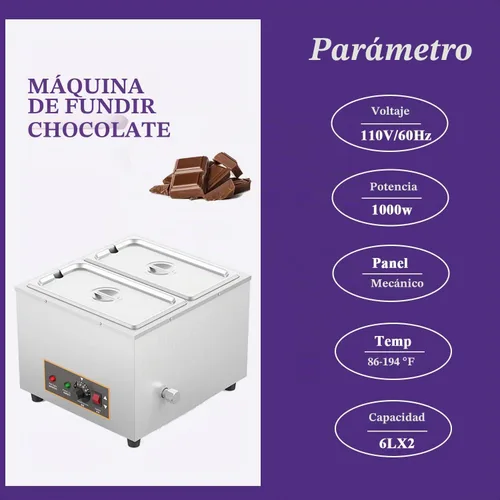 Vista 3 de Olla para derretir chocolate con capacidad de 12 litros de capacidad, máquina calentadora de chocolate eléctrica con tanque Bain Marie (plata