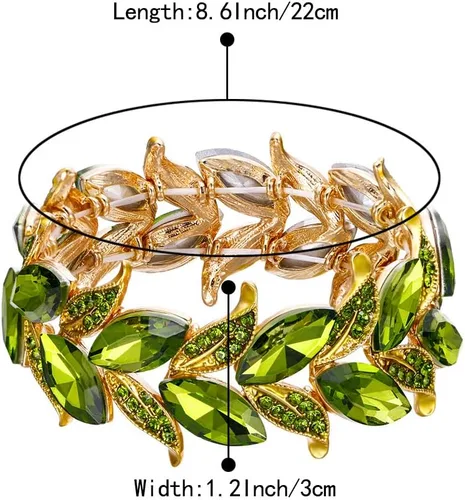 Vista 5 de BriLove Pulsera brazalete elástica de hoja con forma de marquesa de cristal nupcial de boda para mujer
