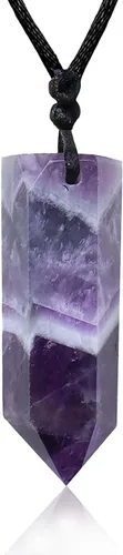 Vista 15 de Runyangshi Colgantes de cristal curativo, collar de cuarzo de cristal natural de un solo punto, 6 facetas de chakras, piedra de reiki, energía