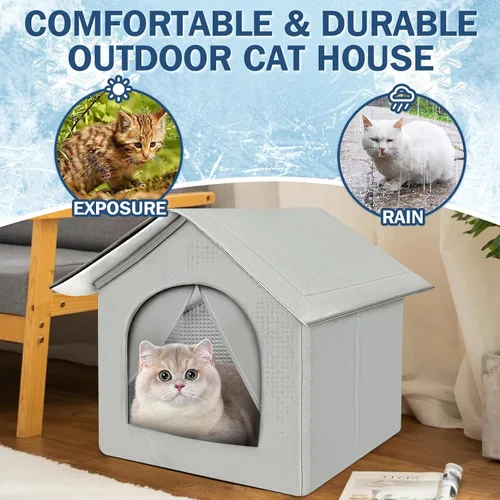 Vista 6 de Casa resistente y refrescante para gatos al aire libre, resistente a la intemperie y aislada para gatos al aire libre e interior, casa impermeable