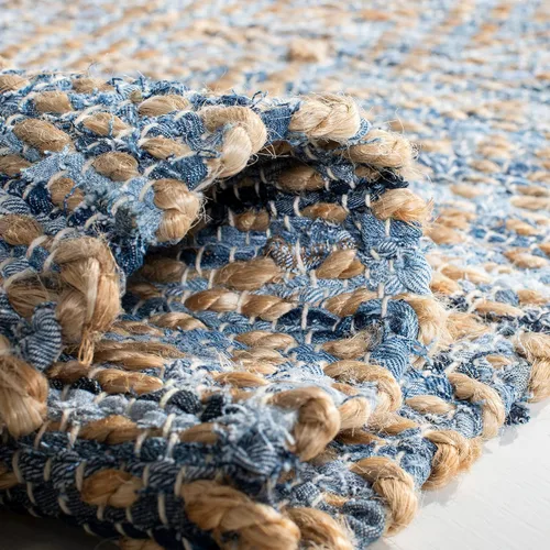 Vista 4 de Safavieh - Colección Cape Cod CAP350A, tapete tejida a mano en algodón natural y azul, Yute
