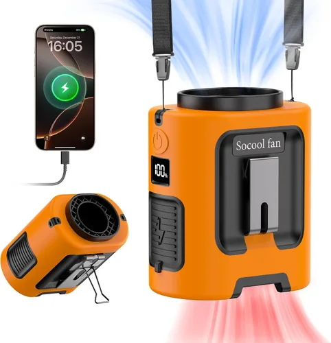 Vista 8 de Socool - Ventilador de cintura portátil con clip en el cinturón portátil de 5000 mAh, ventiladores personales recargables, ventilador de camisa