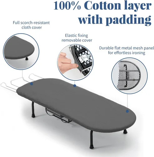 Vista 4 de Tabla de Planchar de Mesa con Soporte para Plancha, RAINHOL Tabla de Planchar Pequeña Plegable con Funda y Almohadilla, Mini Mesa de Plancha Negro