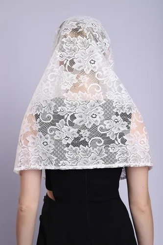 Vista 7 de Grettytling Soft and Comfortable Mantilla Veils 5 Colors Spanish Style Lace Infinity Veil Mantilla Latin