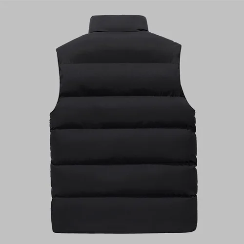 Vista 3 de WENKOMG1 Chaleco con capucha con doble cremallera para hombre, abrigo de color sólido, abrigo cálido y grueso, sin mangas, chaqueta suelta