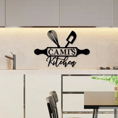 Vista 2 de Letrero de metal personalizado con nombre personalizado para cocinero de restaurante, letreros de monograma para cocina casera, regalo