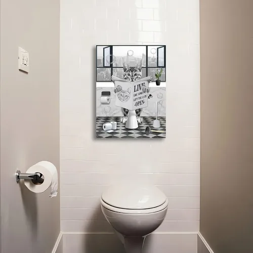 Vista 2 de PIMULSAA Póster de periódico divertido de lectura de gato sentado en el inodoro, arte de pared para inodoro y baño (enmarcado, 12 x 16 pulgadas)