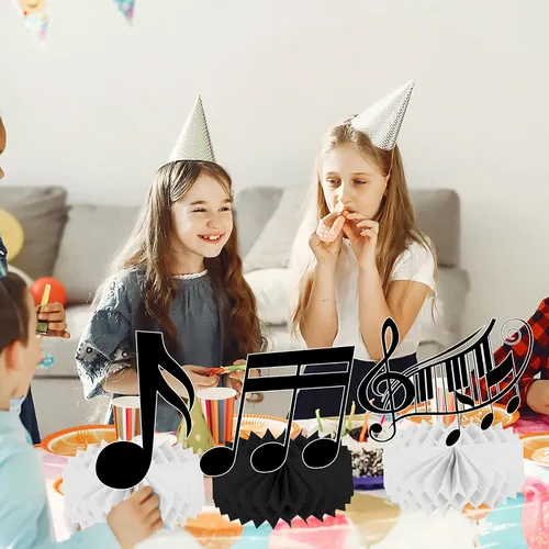 Vista 7 de Notas musicales para decoración de mesa de fiesta, 11 piezas, centros de mesa de panal de abeja para notas musicales, temática de fiesta