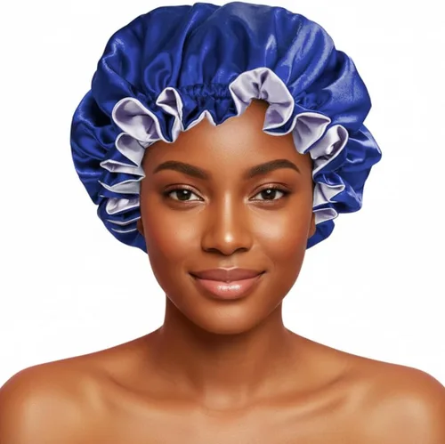 Vista 9 de Gorro de pelo para dormir, gorro de noche con clip ajustable, gorro reversible para el cabello para mujer, gorro de satén de seda