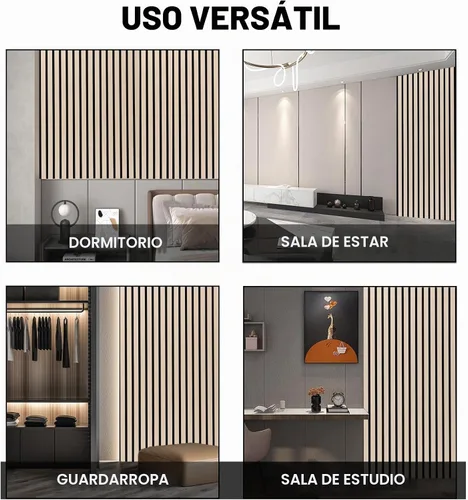 Vista 6 de Paquete de 2 Paneles de Pared de Acento con Acabado de Madera, Paneles Acústicos de Listones 3D para Estudio de Grabación, Oficina, Decoración Roble