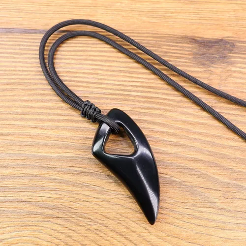 Vista 4 de COAI Collar con colgante de piedra de amuleto para hombre y mujer Piedra Obsidiana