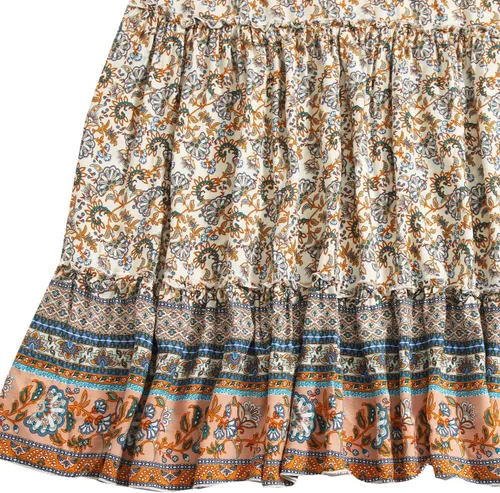 Vista 5 de Milumia Women Boho Vintage Floral Print Long Skirt Summer Tiered Maxi Skirt
