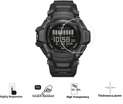 Vista 3 de Walieoka - Protector de pantalla compatible con Casio GBD-H2000, película protectora de vidrio templado de dureza 9H, resistente a los arañazos