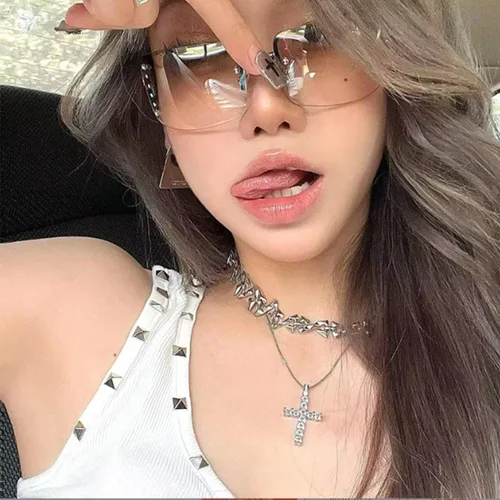Vista 2 de 2 gafas de sol de moda para mujer, gafas de sol retro sin montura cuadradas con diamantes de imitación