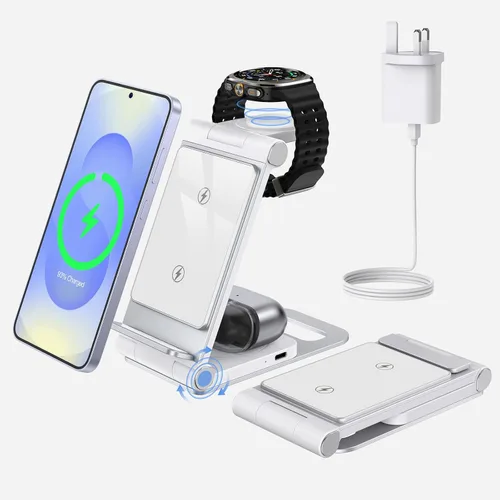Vista 9 de Cargador inalámbrico para Samsung Estación de carga inalámbrica 3 en 1 Soporte de cargador inalámbrico plegable para Samsung S25 Ultra S24 S23 S22 Z
