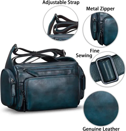 Vista 6 de IVTG Bolso de mensajero de cuero genuino para hombre, bolso cruzado para el hombro, mochila informal para el trabajo, negocios