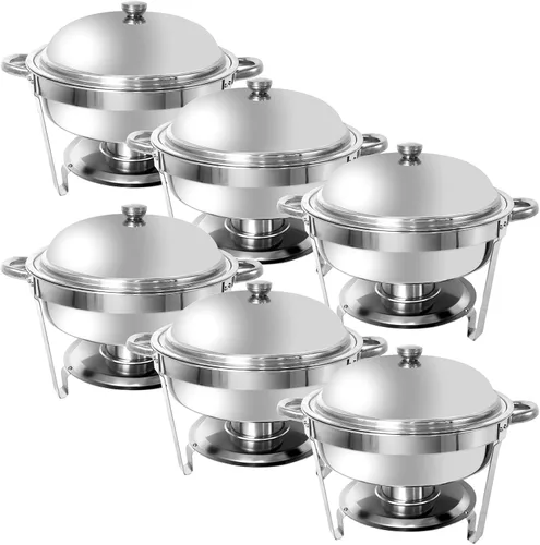 Vista 10 de Plato para bufé, servidores redondos de 6 cuartos de galón y calentadores de alimentos, servidores de rozaduras de acero inoxidable para fiestas
