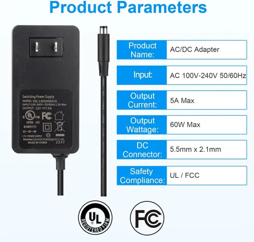 Vista 2 de Adaptador de fuente de alimentación de 12 V, transformador de fuente de alimentación de 100 V-240 V CA a 12 V 5 A con conector convertidor LED