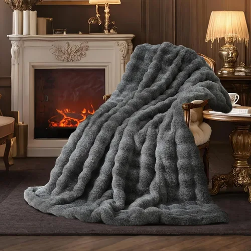 Vista 11 de Amélie Home Manta de Tiro de Piel Sintética para Sofá, Tiro de Felpa Burbuja Ultra Suave y Esponjoso para Sofá, Sala de Estar y Decoración