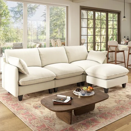 Vista 26 de WorthFurni Sofá modular modular de 105 pulgadas con asiento profundo, sofá nube en forma de L con cojines de gran tamaño y otomanas móviles, sofás