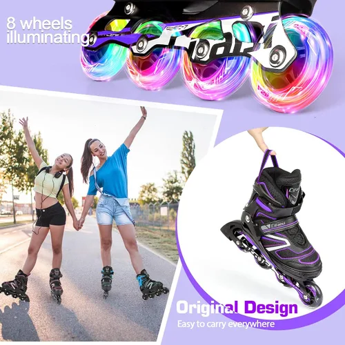 Vista 6 de Patines en línea para niños y adultos, cuchillas ajustables para adultos, mujeres, hombres, niñas y niños con ruedas iluminadas, perfectos