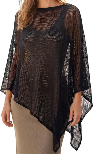 Vista 7 de Poncho de malla, poncho de punto ligero negro transparente
