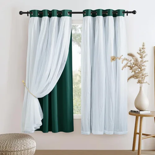 Vista 36 de PONY DANCE Cortinas Opacas con Superposición de Gasa, Cortinas de Doble Capa con Aislamiento Térmico Mix & Match para Oscurecer Habitaciones