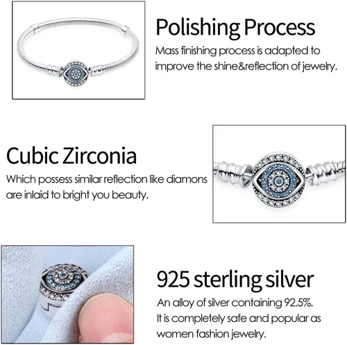 Vista 7 de KUNSIR Pulsera de plata de ley 925 con cadena de serpiente de ojo malvado azul con circonita cúbica 5A para mujeres y adolescentes