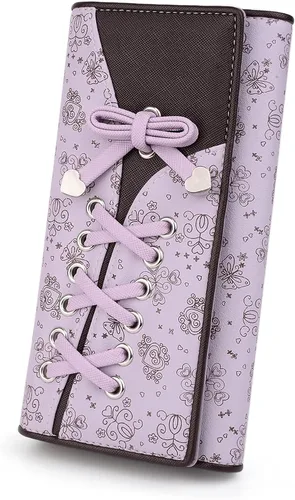 Vista 10 de UTO Cartera RFID para mujer, de gran capacidad, de piel sintética, tarjetero, funda para teléfono, bolsillo con cremallera, embrague Gris