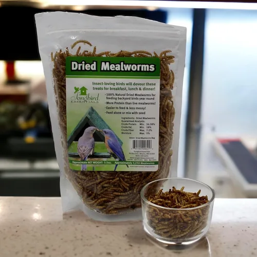 Vista 2 de Songbird Essentials Gusanos de harina secos para aves silvestres, gusanos de harina 100% naturales para pollos, pájaros azules, reptiles y patos