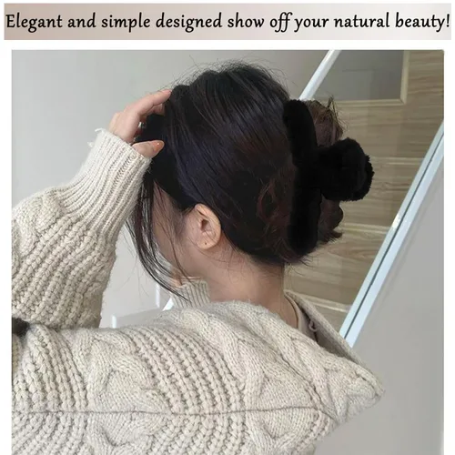 Vista 3 de 2 pinzas peludas para el cabello de felpa para cabello grueso y delgado, pinzas grandes antideslizantes de pelo sintético para mujeres