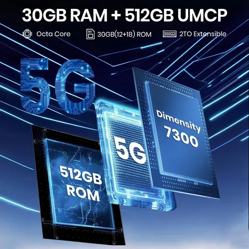 Vista 3 de FOSSIBOT Smartphone F107 Pro 5G desbloqueado, 30 GB + 512 GB de almacenamiento, batería de 28000 mAh, pantalla de 6.95" de 120 Hz, cámara AI de 200