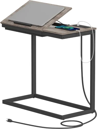 Vista 10 de TUTOTAK Mesa auxiliar grande en forma de C, mesa auxiliar con mesa de Negro