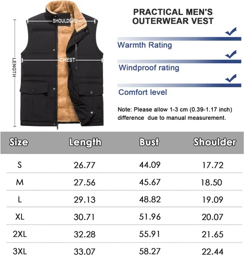 Vista 6 de XinYangNi Men's Winter Warm Outdoor Padded Puffer Lightweight Vest Thick Fleece Lined Sleeveless Jacket