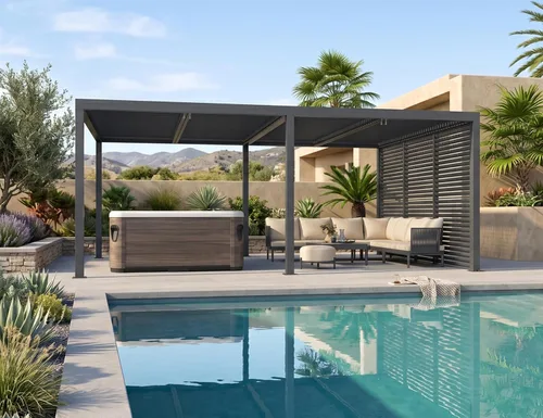 Vista 34 de PURPLE LEAF - Pérgola con listones de 10 x 12 pies, sistema de drenaje 94AS para patio, color gris Premium All-Aluminum Rustproof Build, Modern