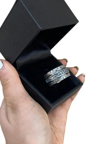 Vista 4 de Anillo de barril giratorio de meditación hebreo hecho a mano en plata de ley 925, joyería judía tamaño 5 a 12
