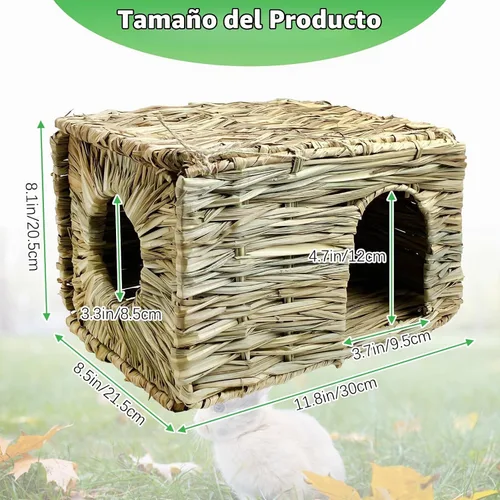 Vista 2 de Tfwadmx Rabbit Grass House - Cama de heno tejida a mano natural de hierba marina, juguete de cabaña escondida para conejito, hámster, conejillo