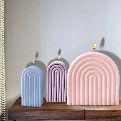 Vista 5 de Surakey Juego de 3 piezas de moldes de silicona geométrica de arco iris epoxi en forma de U, molde de vela de arco hecho a mano para bricolaje