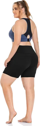 Vista 6 de ZERDOCEAN Pantalones cortos de ciclismo para mujer, talla grande, de 8 a 5 pulgadas, cintura alta, para yoga, entrenamiento, deportes, atletismo