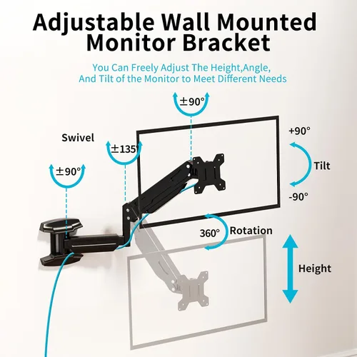 Vista 3 de Suptek Monitor de montaje en pared individual para pantallas de 13 a 32 pulgadas, brazo ajustable de movimiento completo con resorte de gas
