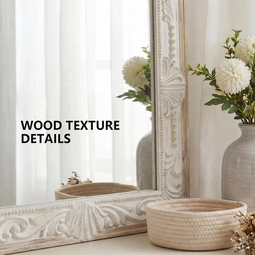 Vista 4 de H HOMEWINS Espejo rectangular rústico, espejo de madera de granja de 22 x 30 pulgadas, espejo de decoración de cuentas naturales talladas