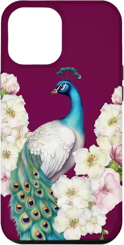 Vista 25 de iPhone 16 Peacock Bird with Long Feathers Watercolor Flowers Case
